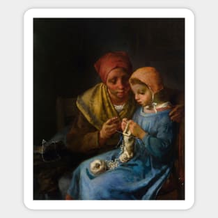 The Knitting Lesson by Jean-Francois Millet Sticker